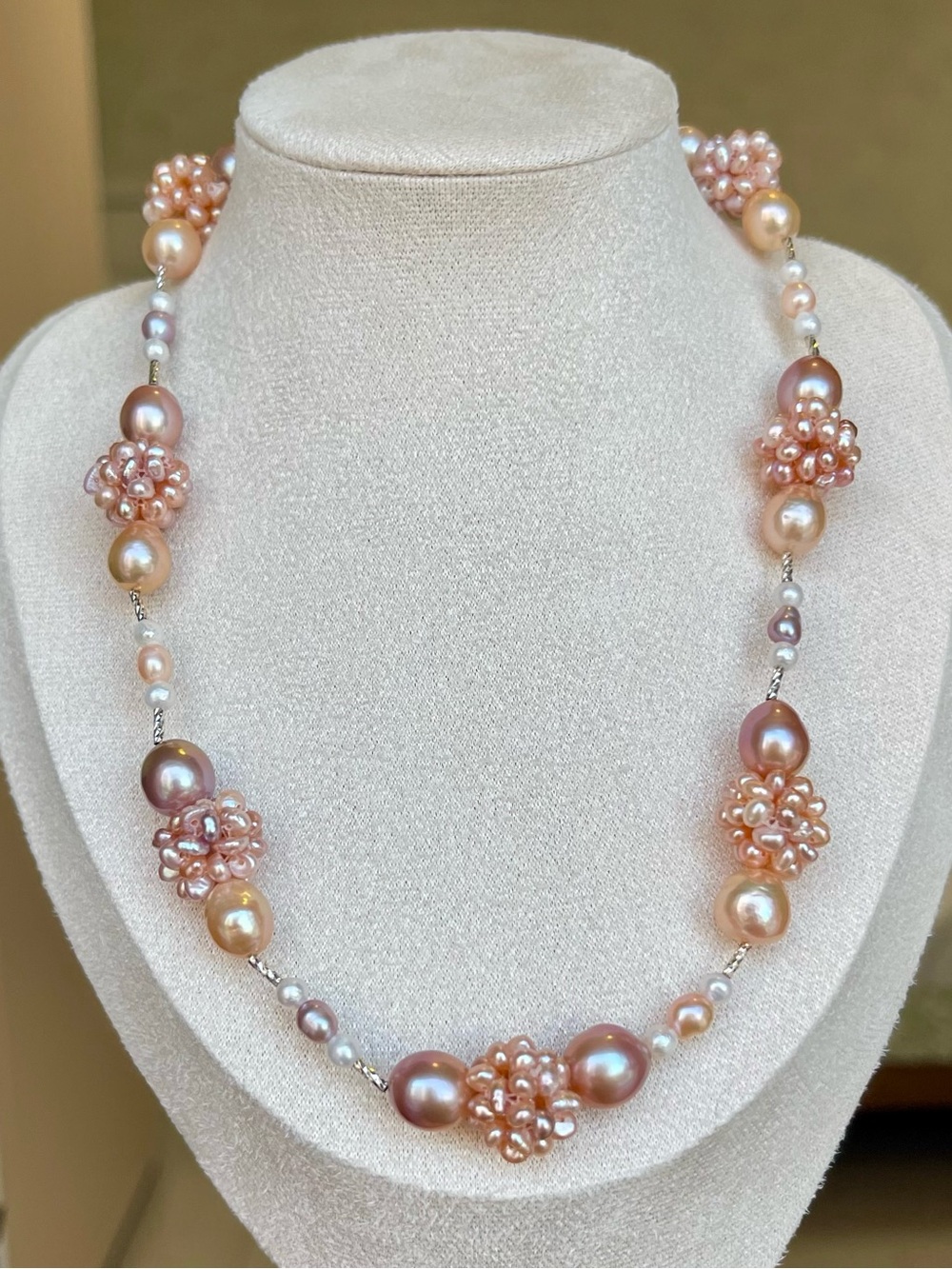 Elegant Pink Freshwater Pearl Cluster Necklace - Women Jewelry